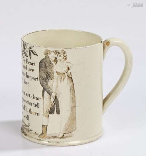 19th Century erotic mug, the creamware mug with a printed po...