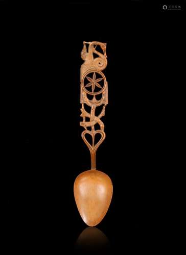 Fine 19th Century Welsh sycamore Love Spoon, surmounted by a...