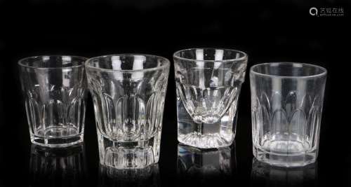Glass tumblers or beakers, 19th century, each thumb moulded ...