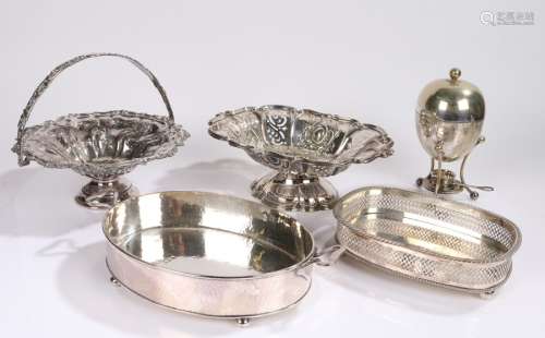 Silver plated items, to include a egg coddler, two trays wit...