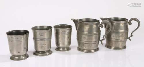Collection of 19th Century pewter, to include three half pin...