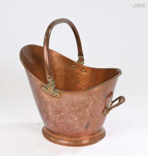 Victorian copper coal scuttle, with a helmet shaped body and...