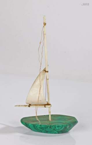 Russian 19th Century ivory and malachite model of a boat, th...
