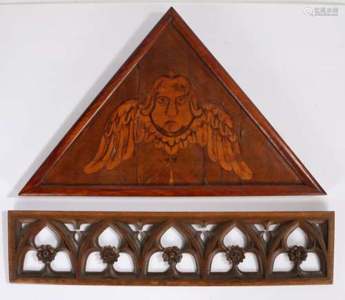 Two oak panels, to include a Gothic example with flowers to ...