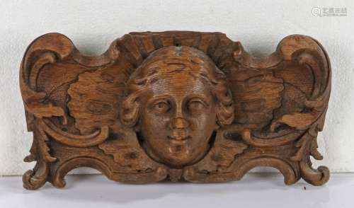 18th Century carved oak section, with a bust flanked by acan...