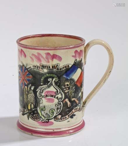 Victorian Sunderland lustre frog mug, printed in underglaze ...