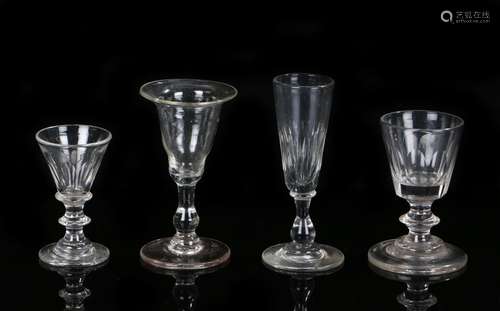 Four miniature 19th Century glasses, two include three wine ...