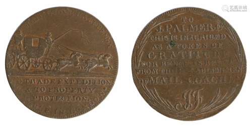 British Token, copper Halfpenny, circa 1795, MAIL COACH HALF...