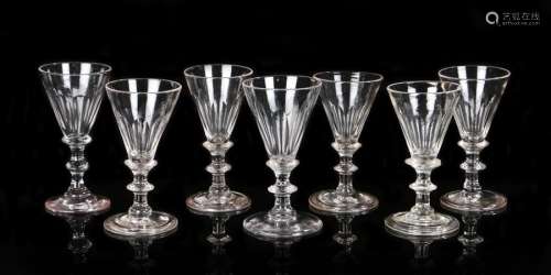 Matched set of seven 19th Century cordial glasses, with trum...