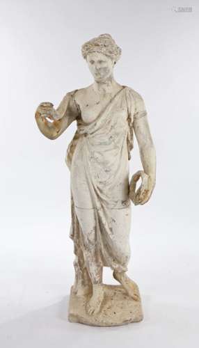 Plaster statue, of a maiden in classical dress, 127cm high