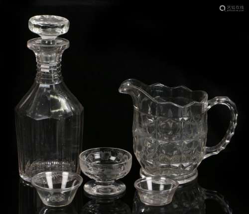 George III glass decanter, together with two dishes, a 19th ...
