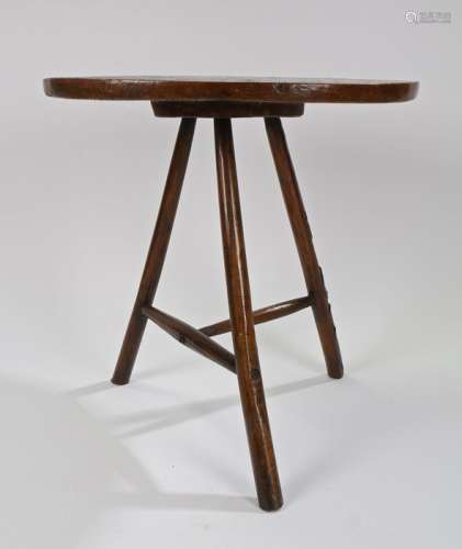 18th Century oak and elm cricket table, the circular top abo...