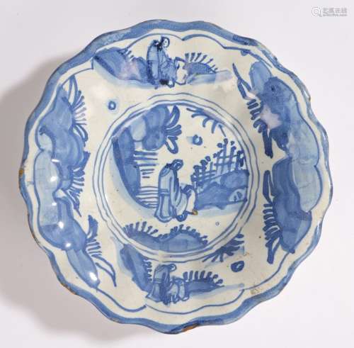 18th Century Dutch Delft dish, of small proportions, with ch...