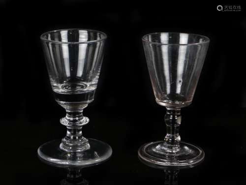 Two George III cordial glasses, the first with a trumpet bow...