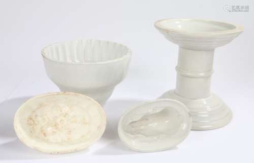 Three Victorian creamware jelly moulds, to include a rabbit ...