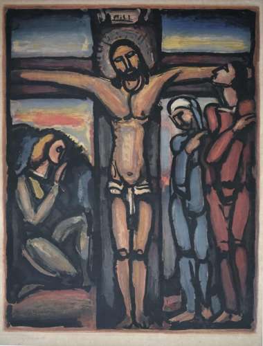 乔治-鲁奥特（1871-1958）《十字架上的基督》，1936年。左边有签名的彩...