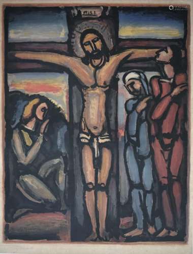 乔治-鲁奥特（1871-1958）《十字架上的基督》，1936年。左边有签名的彩...
