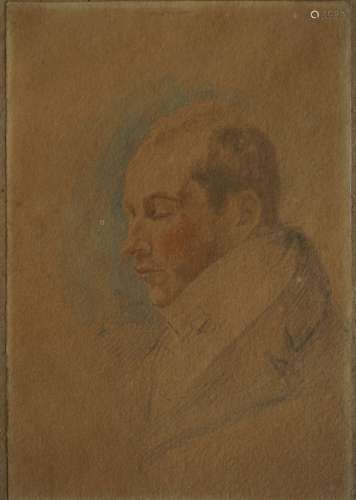 18世纪末至19世纪初的英国学校。一个男人的肖像。石墨、红色粉笔和水...