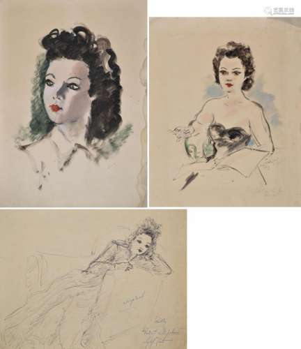 André DIGNIMONT（1891-1965） 坐着的女人在看书和抽烟。水彩、水墨签...