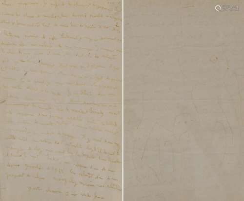 Gaston CHAISSAC (1910-1964)亲笔签名的信，信的背面有画，可惜没有...