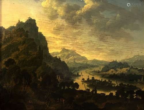 18世纪德国学派，罗伯特-格里菲耶的追随者。莱茵河谷的景色。橡木板...