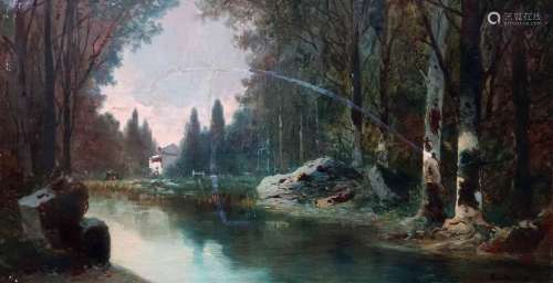欧仁-戴希斯(1862/68-1939)灌木丛中的河流。布面油画，右下角有签名...
