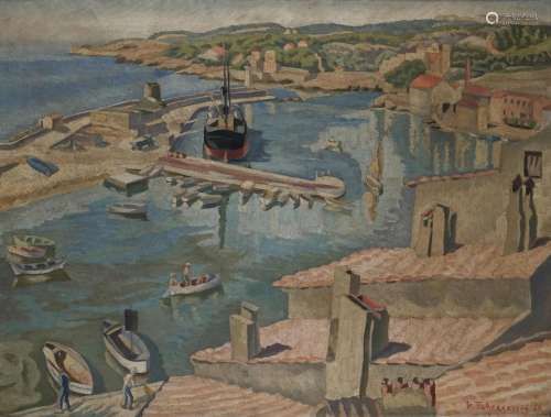 Georges TCHERKESSOFF（1900-1943）地中海港口，1928年。布面油画，右...