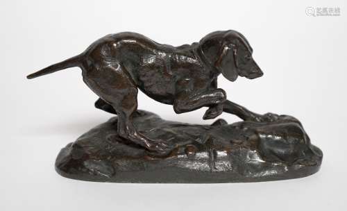 安托万-路易-巴利耶（1796-1875）狗。青铜器，有棕色阴影斑纹，有签名...