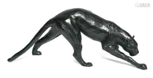 Jorge BORRAS (1952)看黑豹。青铜，带有黑色铜锈，签名并编号为7/8，...