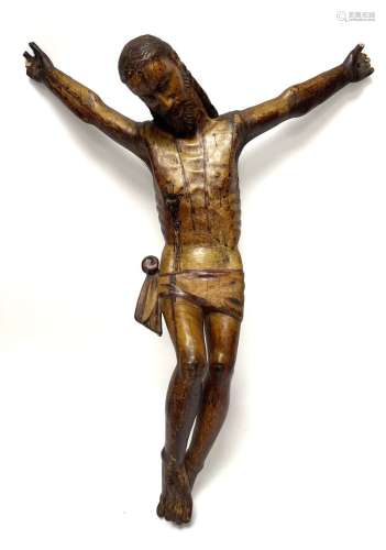 重要的CHRIST的痛苦在木雕和画的康乃馨，长矛的打击和身体上的血流...