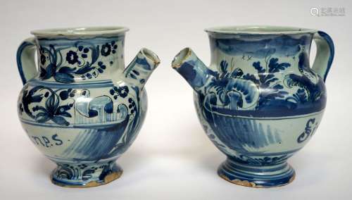意大利，萨沃纳，17-18世纪。两件蓝卡马乌釉陶药膳盒，其中一件注有S...