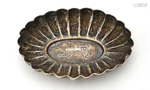 A Burmese silver coloured shaped oval dish