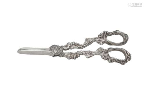 A pair of silver grape scissors by C. Robathan & Son