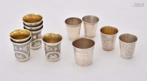 A set of six Russian silver vodka tots by Vasily Iconov