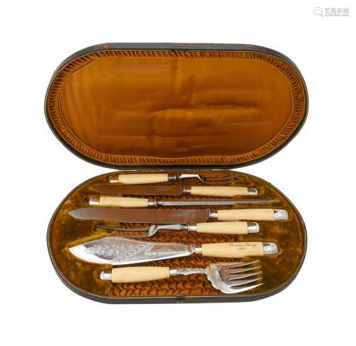 Y A cased late Victorian seven piece carving set