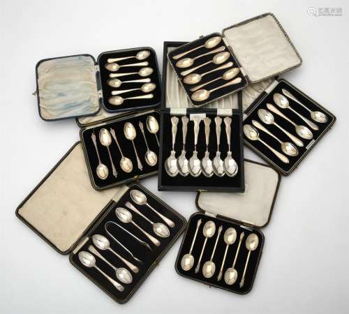 A collection of cased silver spoons