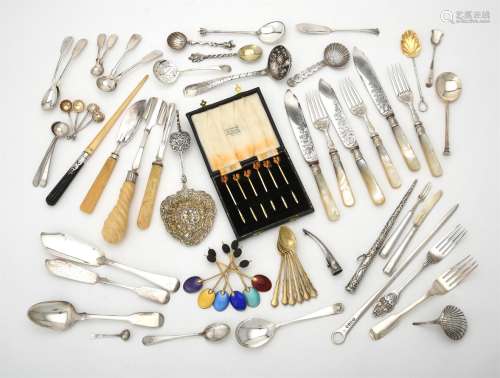 Y A collection of assorted silver flatware