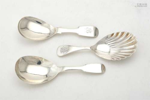 A Victorian silver Old English pattern caddy spoon by Atkin ...