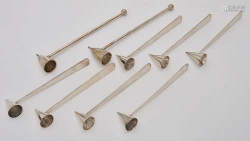 A set of seven silver candlesnuffers