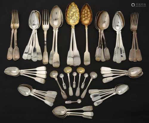 A collection of silver and silver coloured fiddle pattern fl...