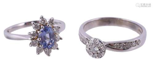 A 9 carat gold diamond and tanzanite cluster ring