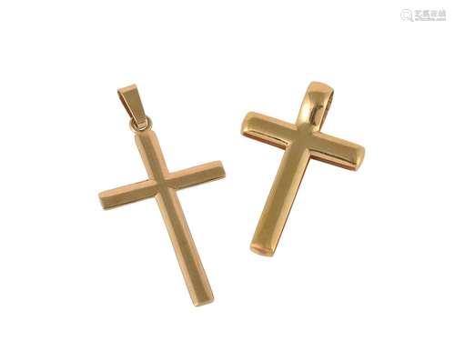 Two gold coloured cross pendants