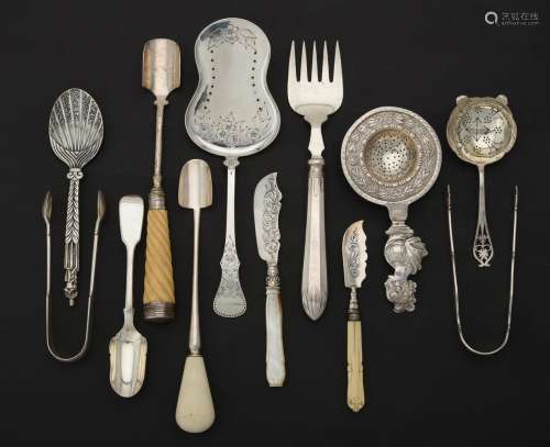Y A collection of silver and silver mounted flatware