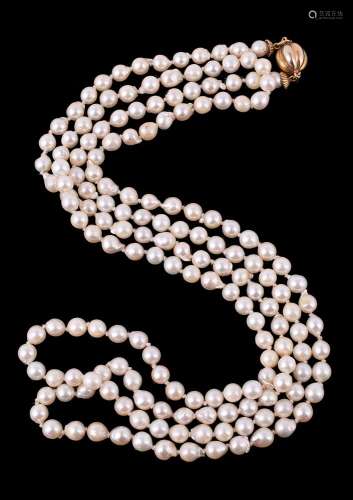 An opera length cultured pearl necklace