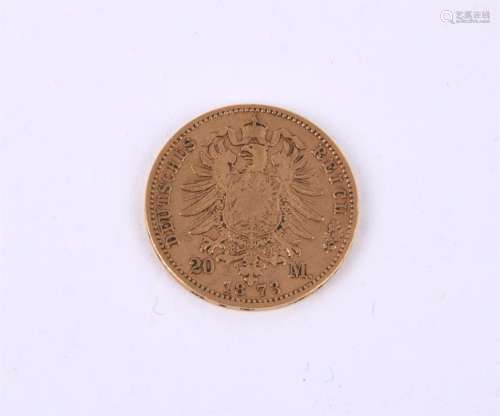 Germany, Wurttemberg, Karl I, gold 20-Mark 1873F (KM 622)
