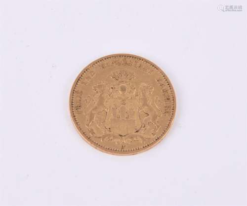 Germany, Hamburg, Free City, gold 20-Mark 1876J (KM 602)