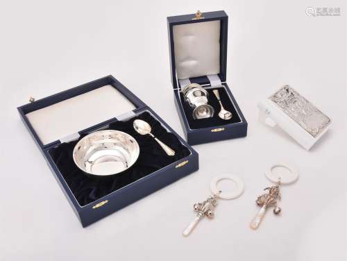 Y A collection of silver christening sets