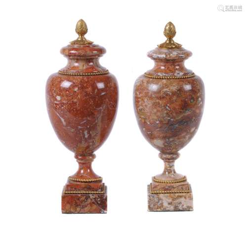 A pair of French Breccia marble and gilt metal mounted ornam...