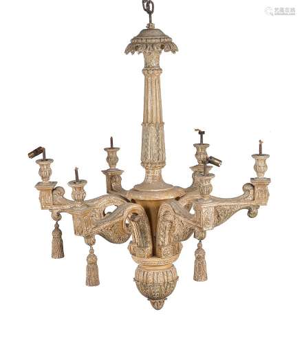 An Italian carved and painted wood six light chandelier in B...