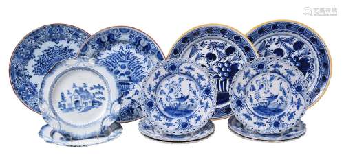 An assortment of mostly Dutch Delft blue and white plates an...